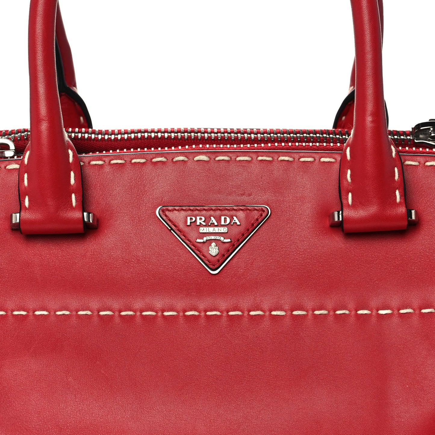 City Calf Small Stitched Twin Pocket Tote Fuoco