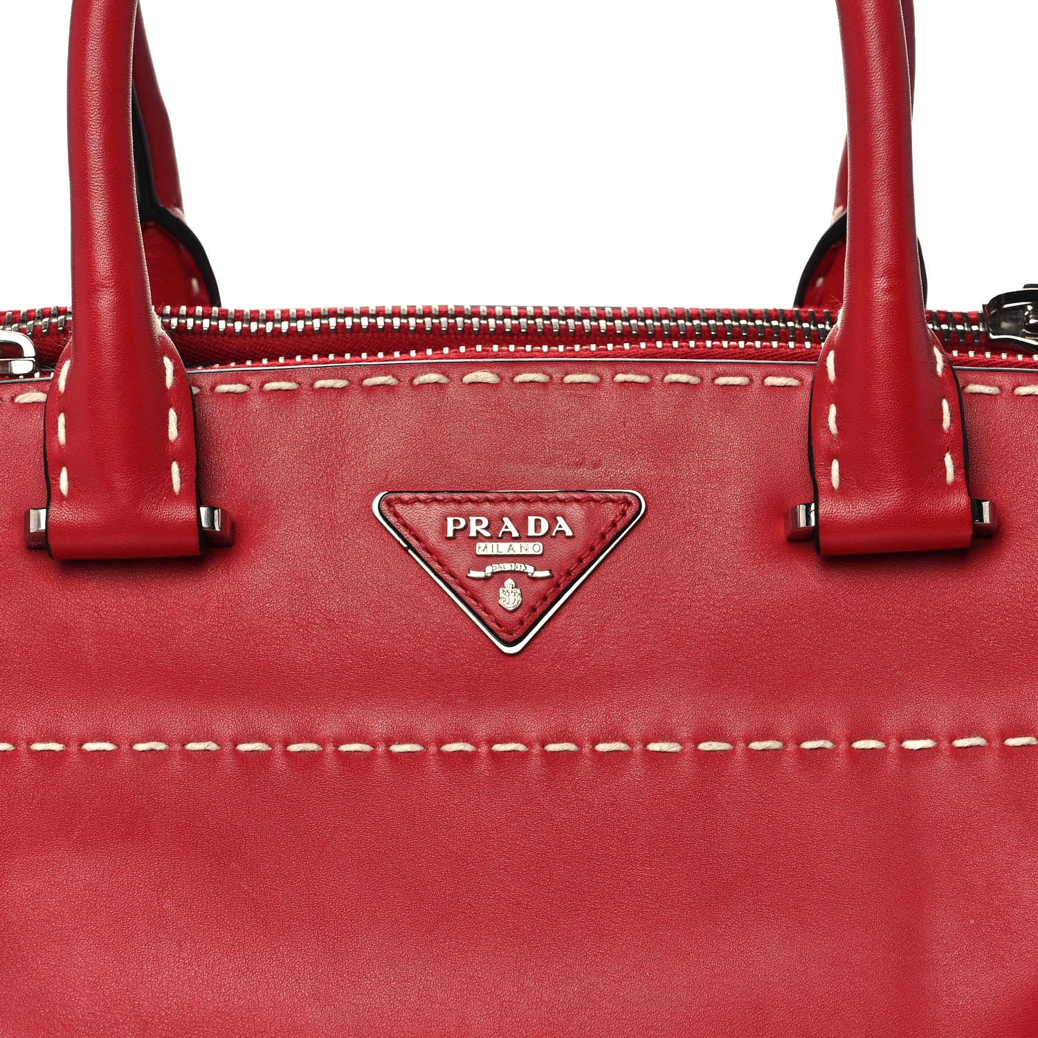 Prada City Calf Small Stitched Twin Pocket Tote Fuoco 10 of 13