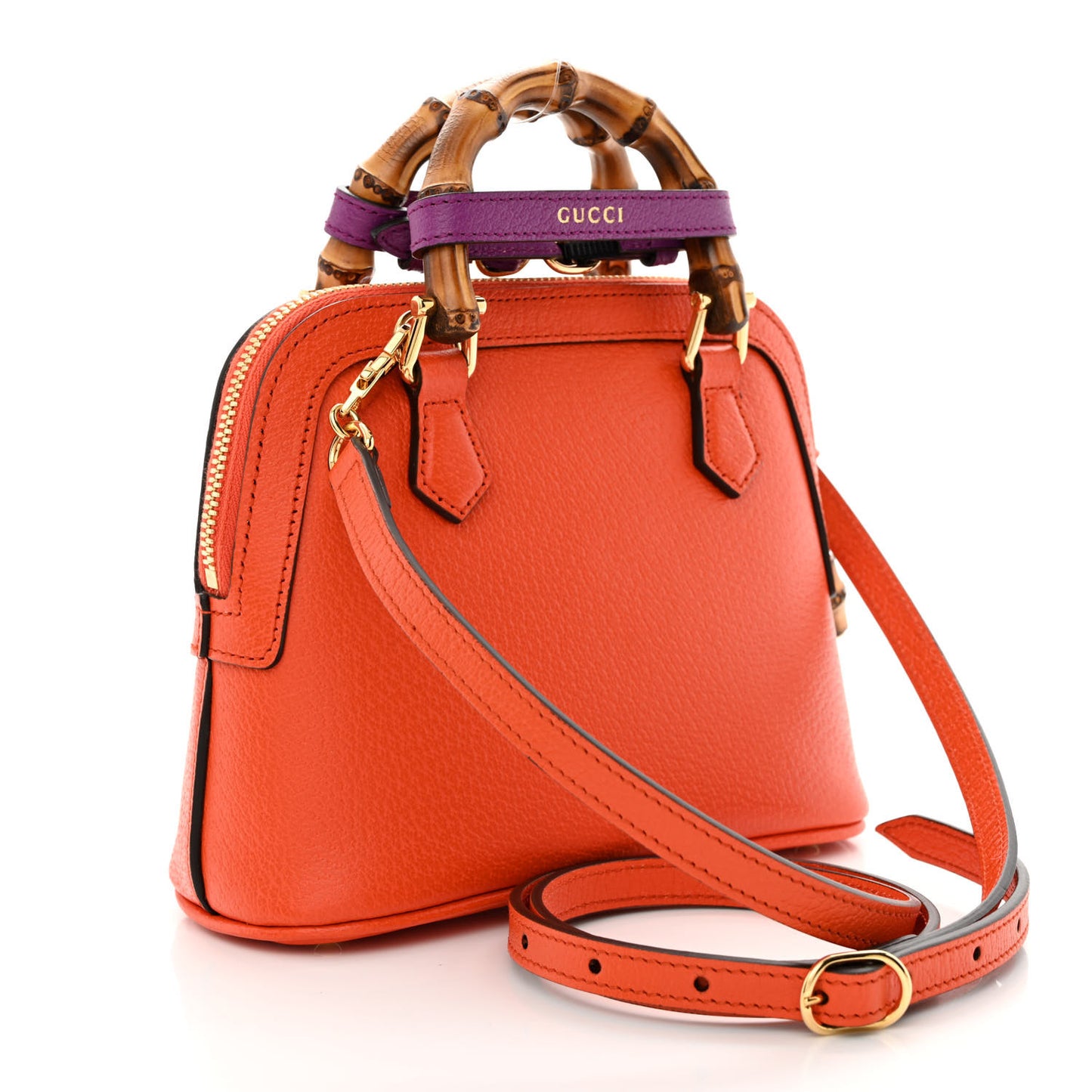 Textured Dollar Calfskin Mini Diana Dome Tote Bag Deep Orange Spicy Cyclamin
