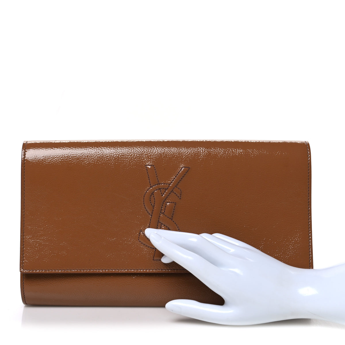 Textured Patent Calfskin Monogram Large Belle De Jour Clutch Beige