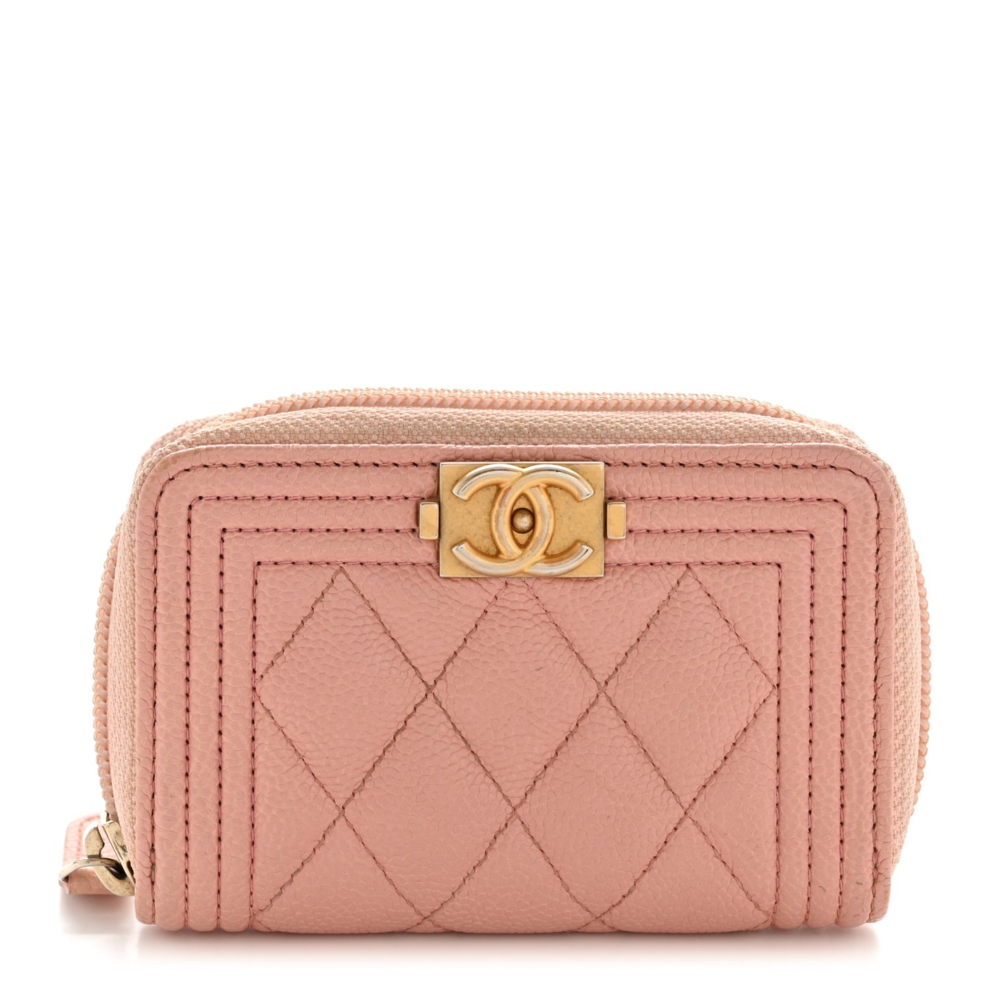 Caviar Quilted Boy Zip Around Coin Purse Wallet Light Pink