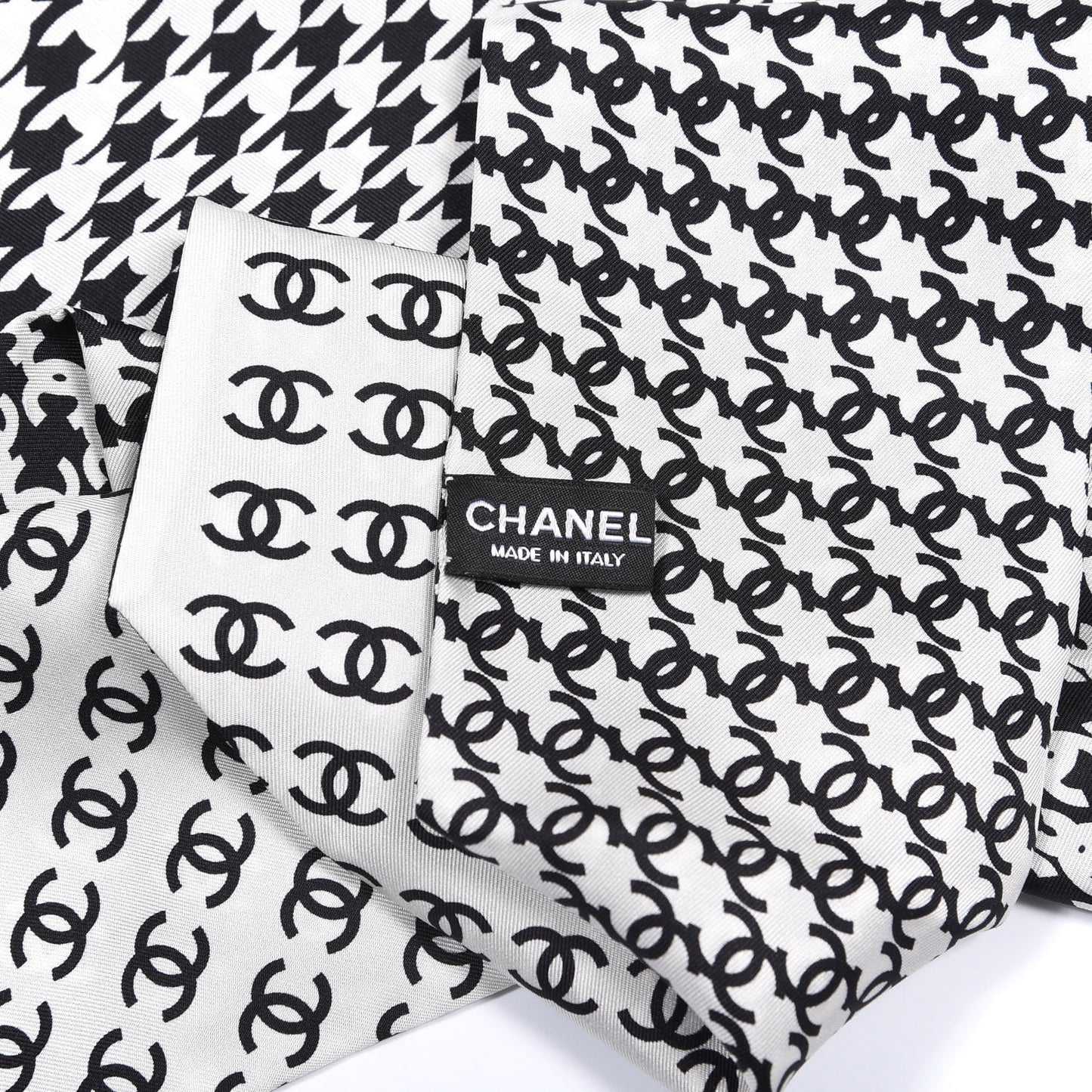 Silk Twill Houndstooth Slim Bandeau Scarf Black Ecru