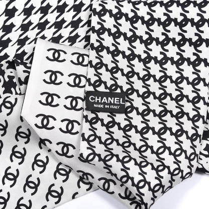 Chanel Silk Twill Houndstooth Slim Bandeau Scarf Black Ecru 3 of 3