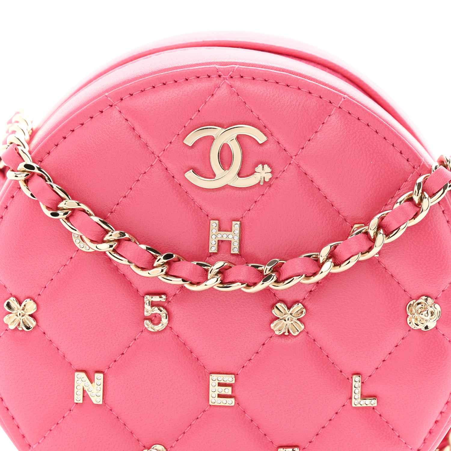Chanel Lambskin Quilted All About Chanel Round Clutch With Chain Pink 8 of 11