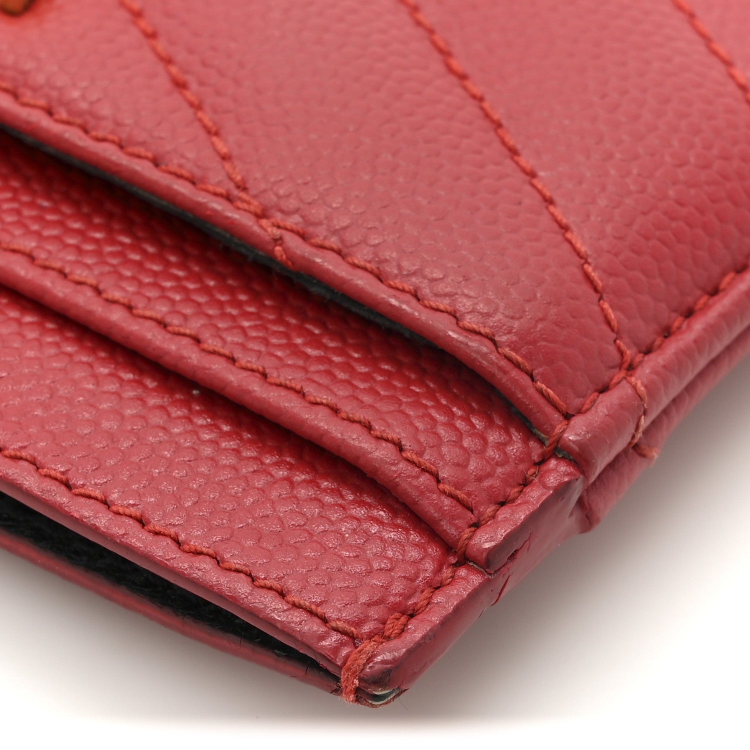 Saint Laurent Grain De Poudre Matelasse Chevron Monogram Credit Card Case New Red 10 of 12