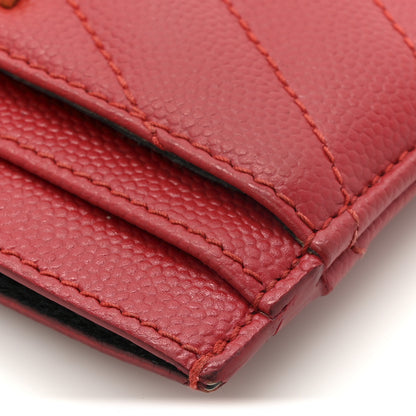 Saint Laurent Grain De Poudre Matelasse Chevron Monogram Credit Card Case New Red 10 of 12