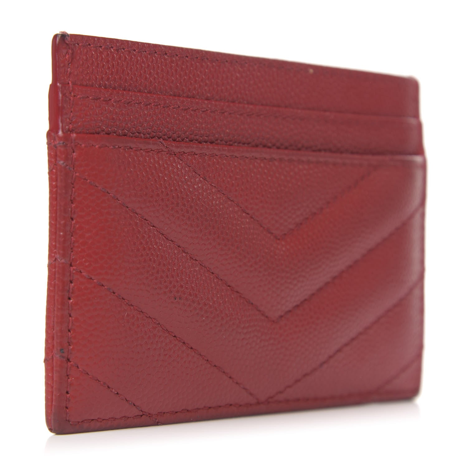 Saint Laurent Grain De Poudre Matelasse Chevron Monogram Credit Card Case New Red 3 of 10