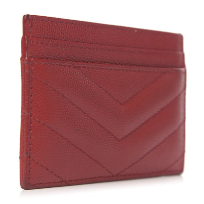 Saint Laurent Grain De Poudre Matelasse Chevron Monogram Credit Card Case New Red 3 of 10