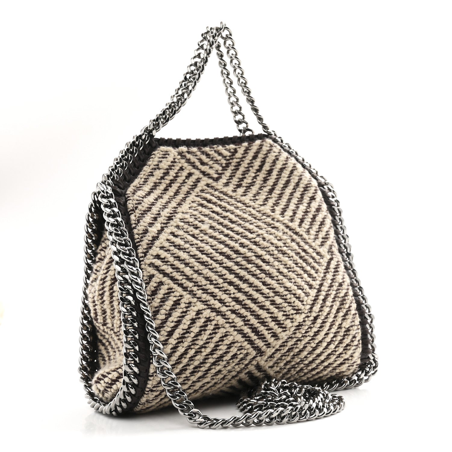 Stella McCartney Crystal Embroidered Jacquard Tiny Falabella Tote Chocolate Cream 3 of 10