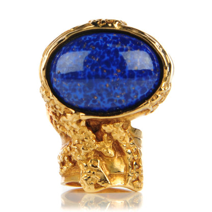 Saint Laurent Glass Cabochon Arty Ovale Ring 5 Gold Lapis 1 of 4