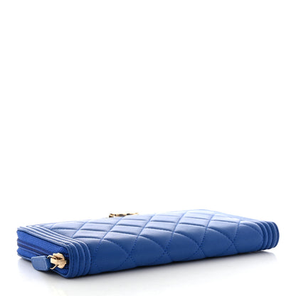 Chanel Lambskin Quilted Boy Zip Around Wallet Blue 4 of 8