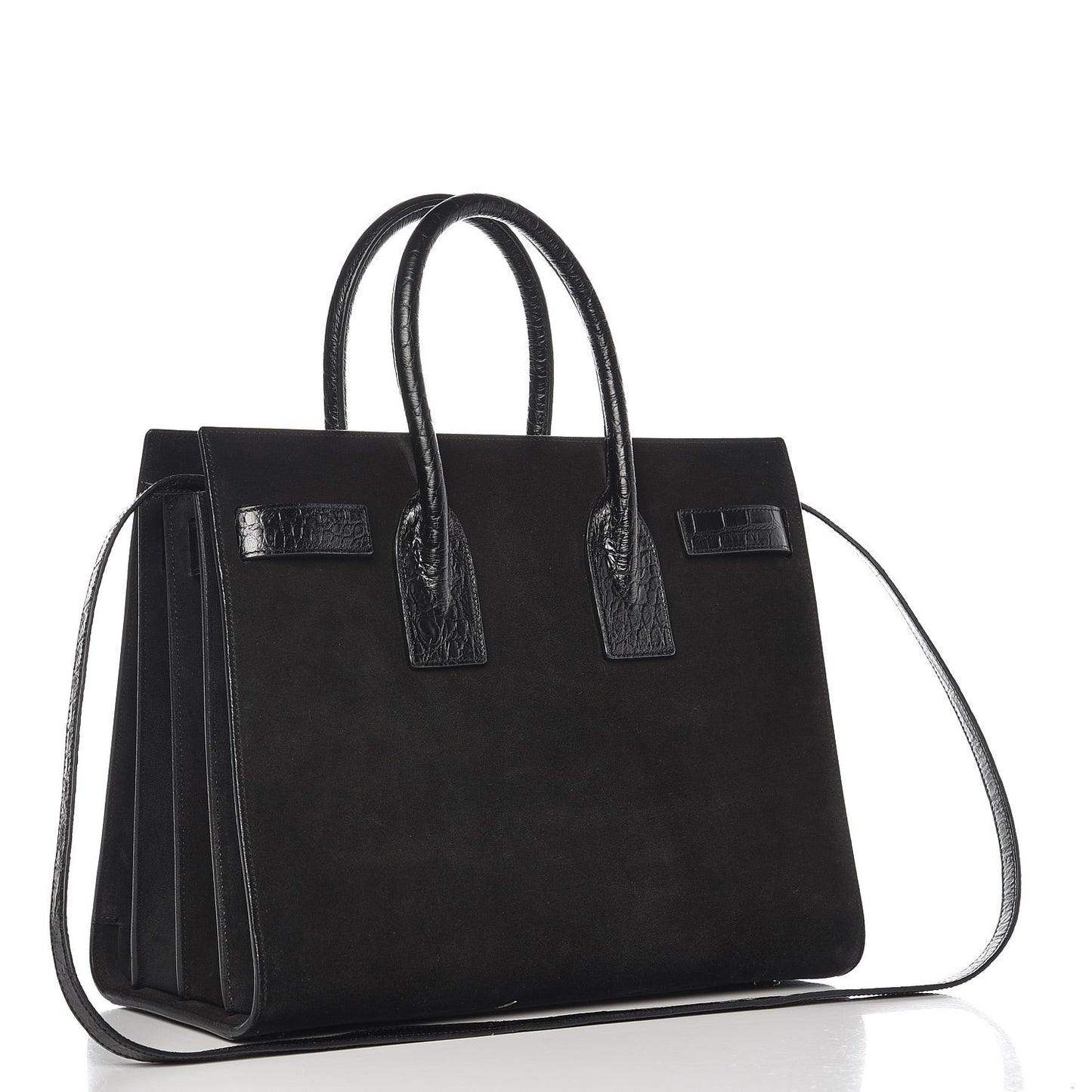 Suede Crocodile Embossed Small Sac De Jour Black