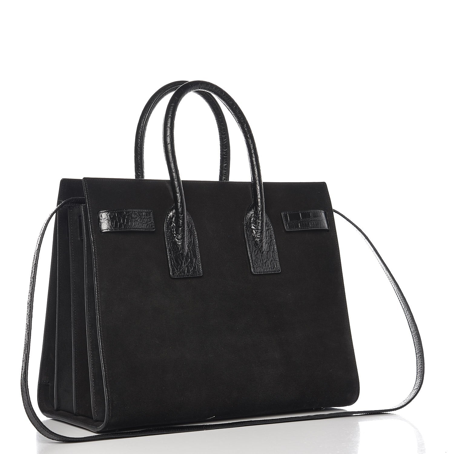 Saint Laurent Suede Crocodile Embossed Small Sac De Jour Black 4 of 11