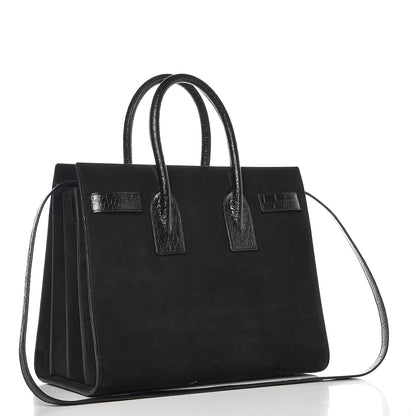 Saint Laurent Suede Crocodile Embossed Small Sac De Jour Black 4 of 11