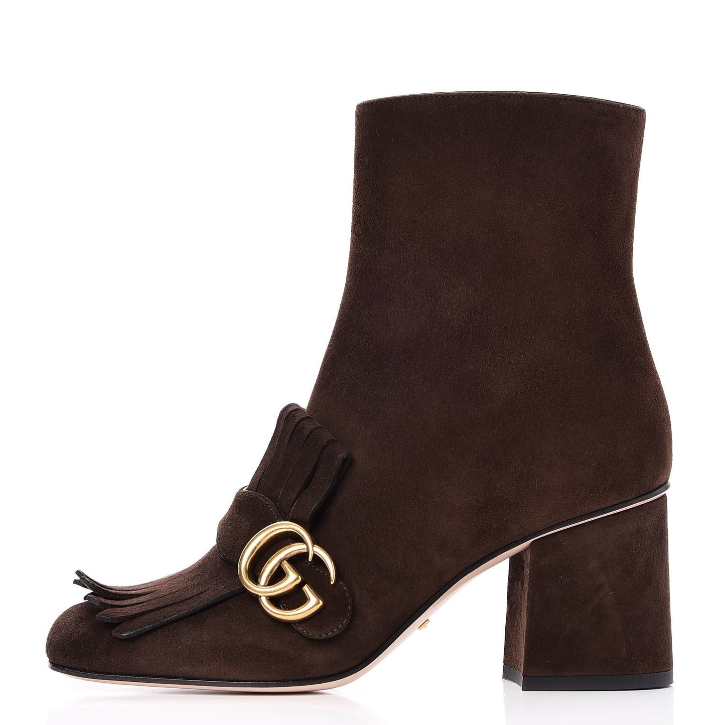 Kid Scamosciato GG Marmont Fringe 75mm Ankle Boots 38 Cocoa