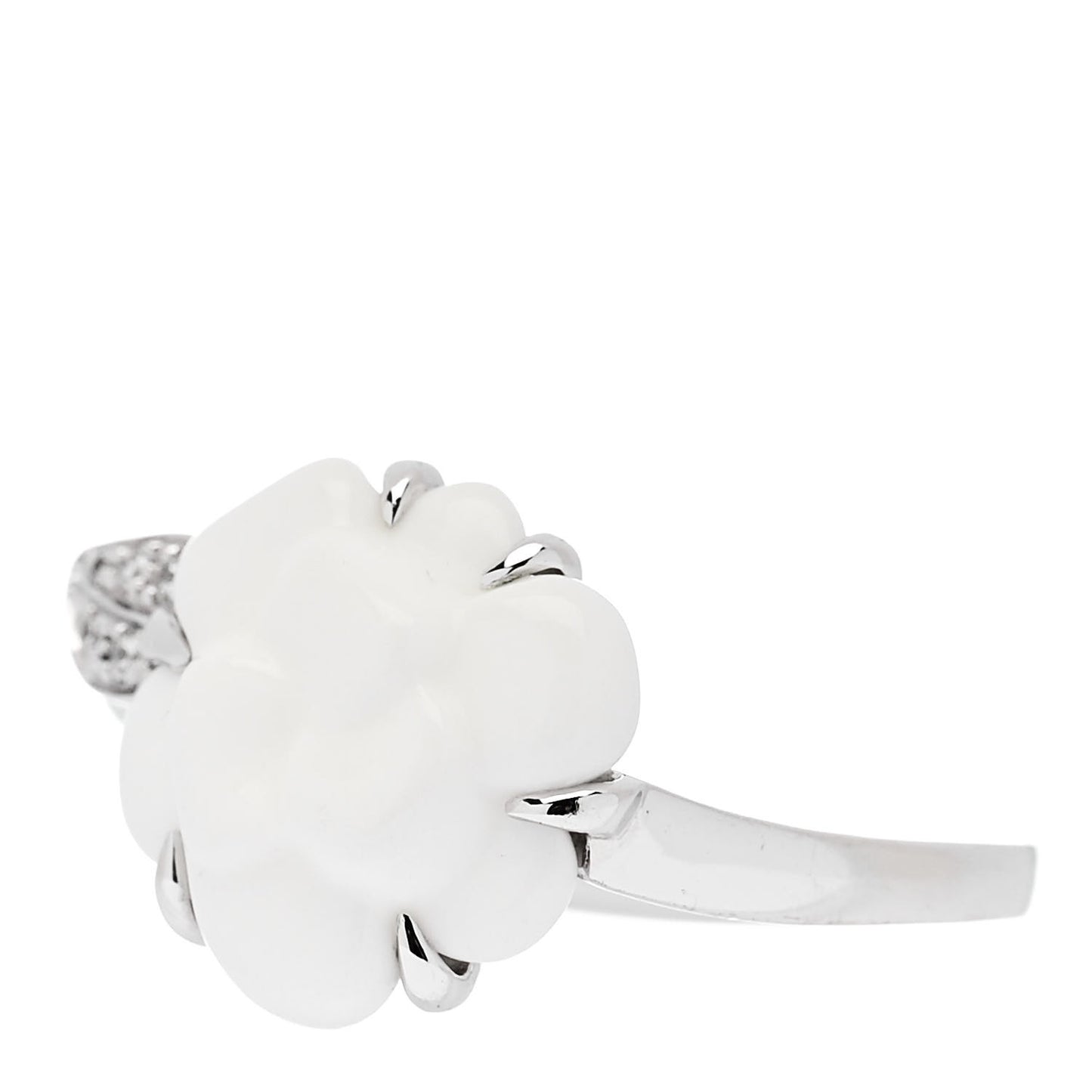 18K White Gold Diamond Agate Camellia Ring 52 6