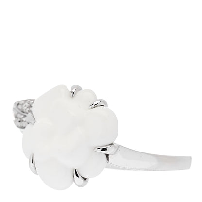 Chanel 18K White Gold Diamond Agate Camellia Ring 52 6 3 of 6