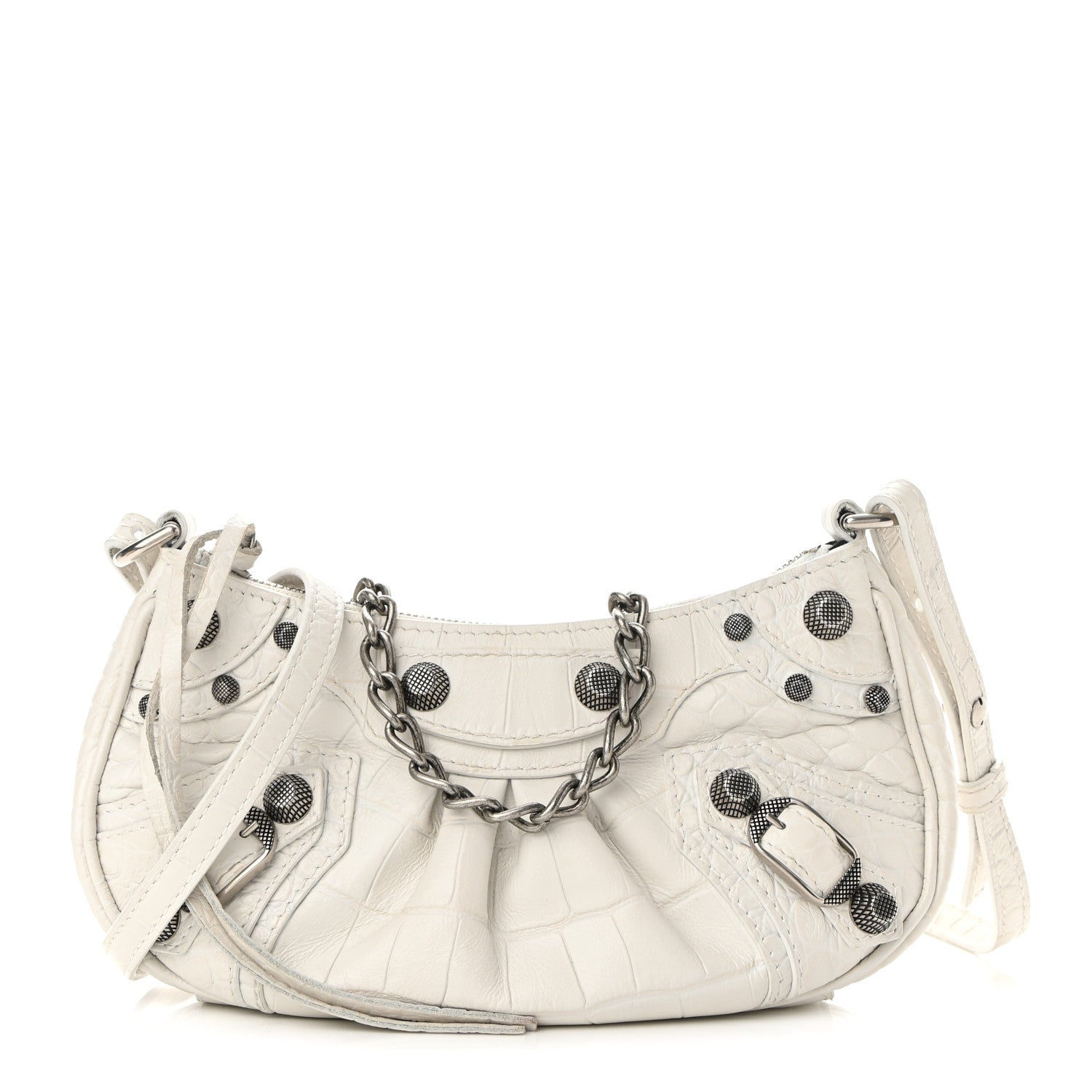 Balenciaga Extra Supple Calfskin Crocodile Embossed Le Cagole Mini Purse With Chain White 1 of 9