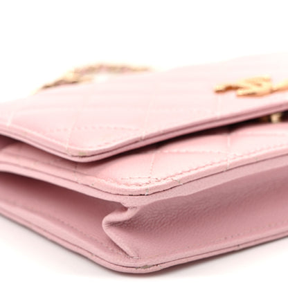 Chanel Caviar Quilted Studded CC Wallet on Chain WOC Light Pink 9 of 11