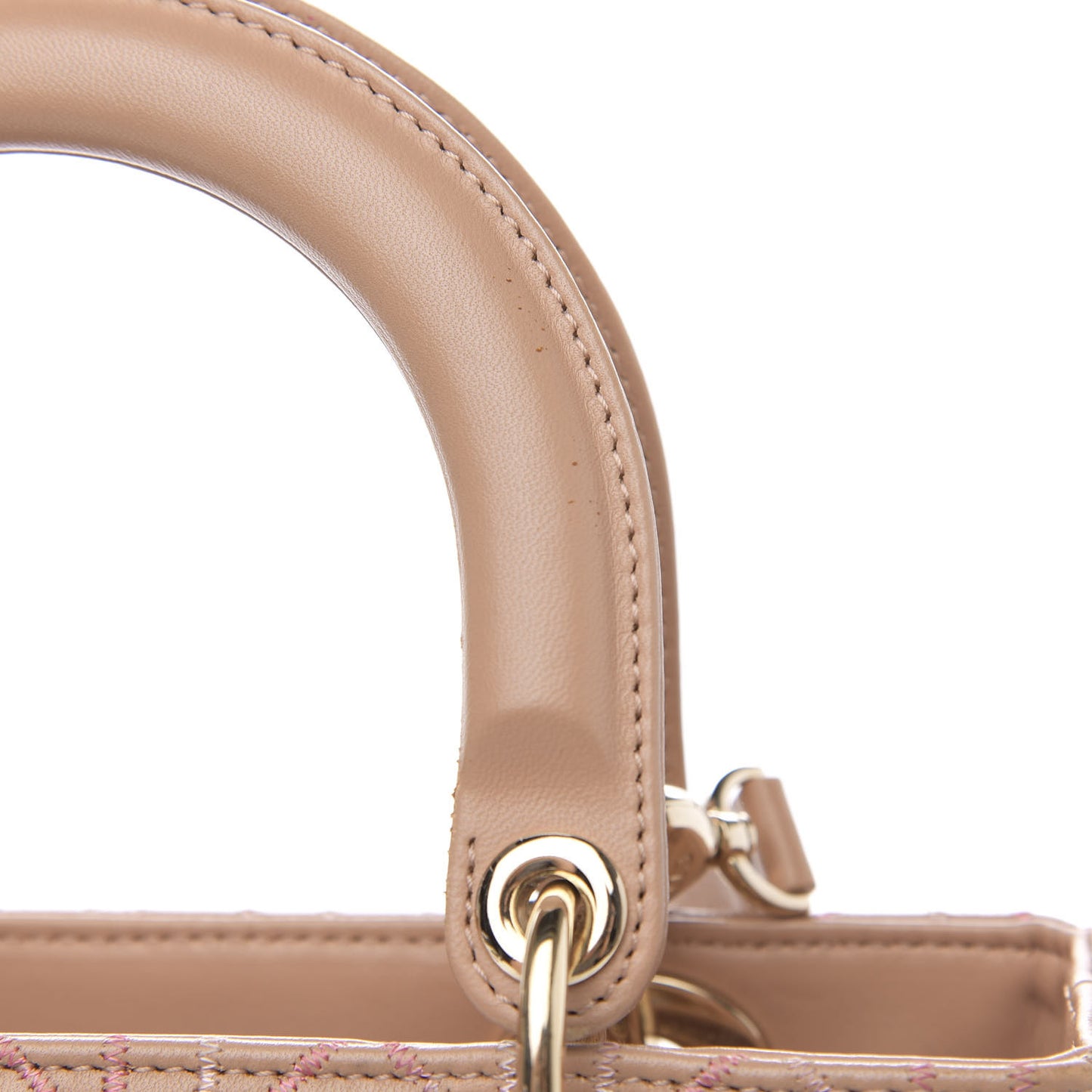Lambskin Cannage Contrast Stitch Medium Lady Dior Beige