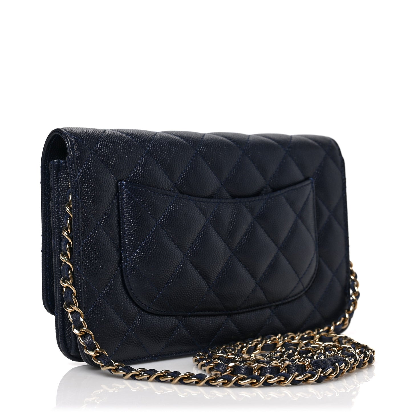 Caviar Quilted Wallet on Chain WOC Navy Blue