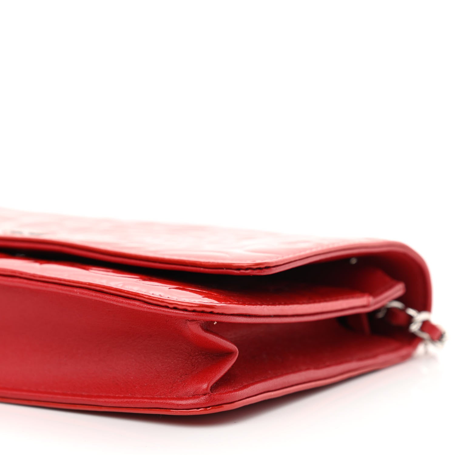 Chanel Patent Camellia Embossed Wallet On Chain WOC Dark Red 11 of 12
