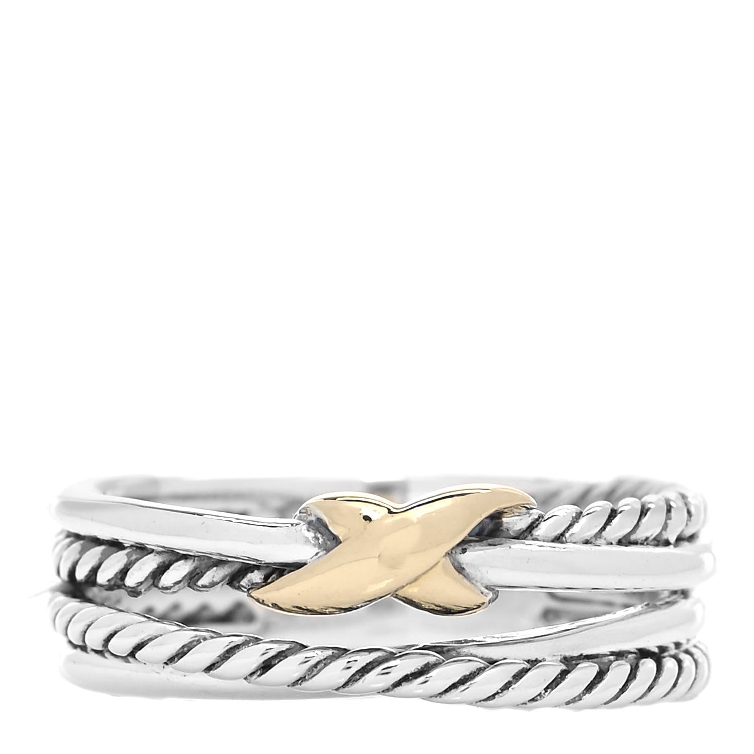 David Yurman Sterling Silver 18K Yellow Gold 6mm X Crossover Ring 55 7.25 1 of 4