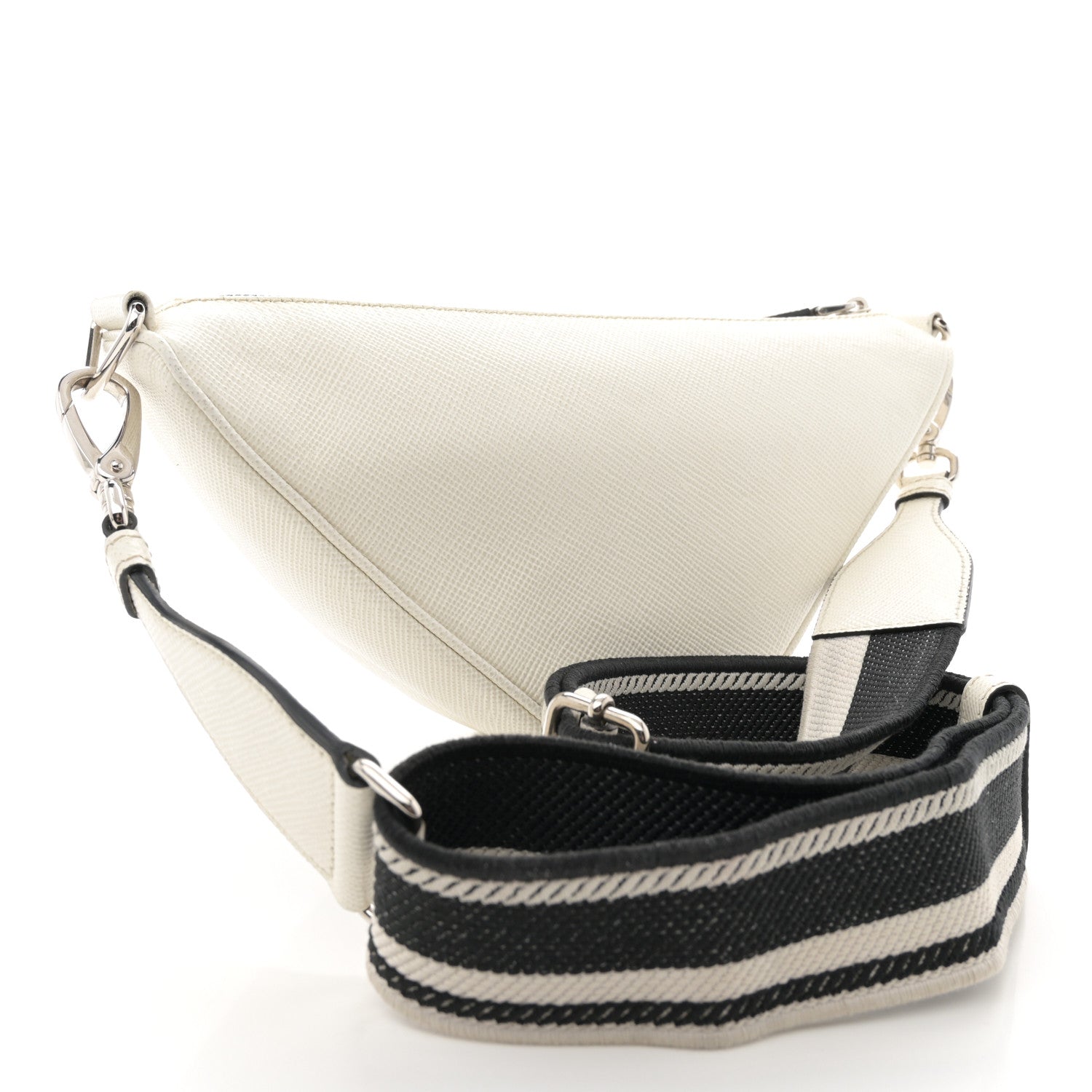 Prada Saffiano Cuir Triangle Logo Embossed Triangle Shoulder Bag White 3 of 16
