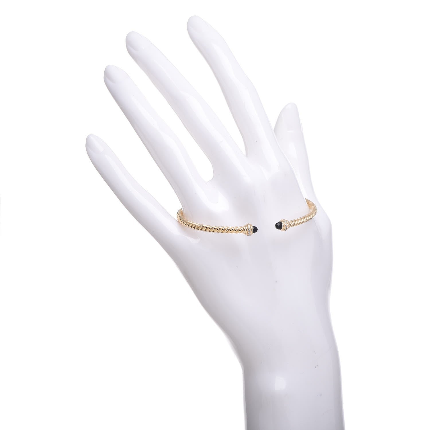 David Yurman 18K Yellow Gold Diamond Black Onyx 3mm Cablespira Bracelet 2 of 6