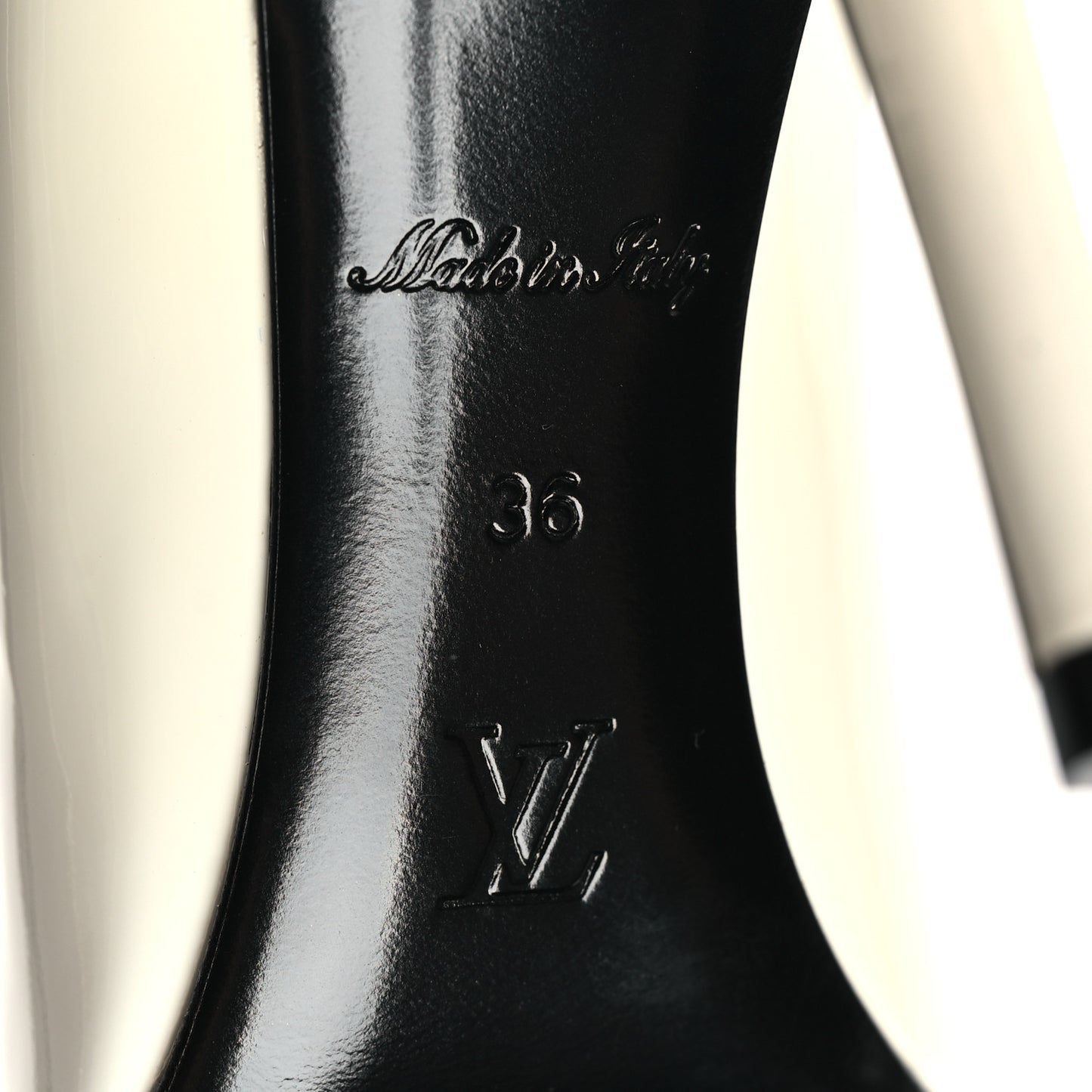 Monogram Patent Call Back Pumps 36 White