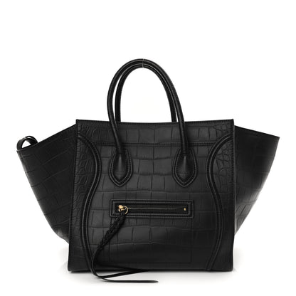 Celine Calfskin Crocodile Embossed Medium Phantom Luggage Black 1 of 10