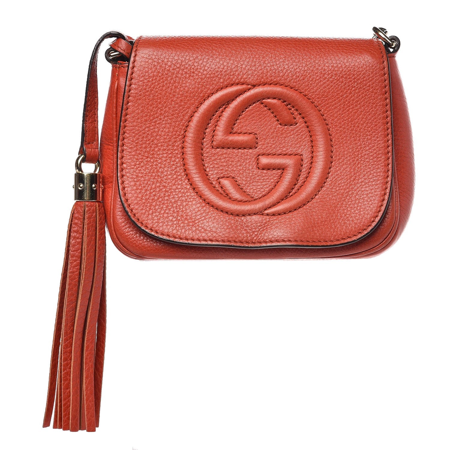 Gucci Pebbled Calfskin Small Soho Flap Crossbody Sun Orange 1 of 12