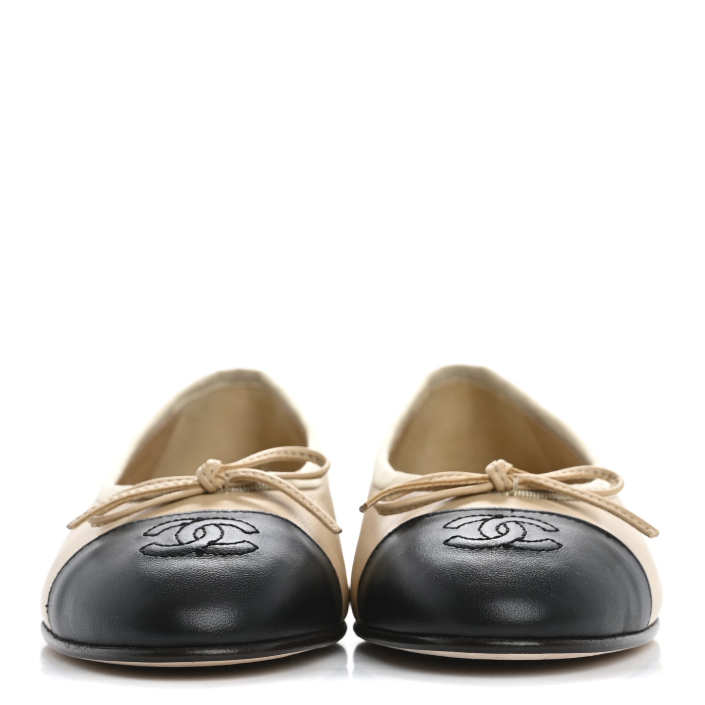 Lambskin Cap Toe CC Ballerina Flats 37 Beige Black