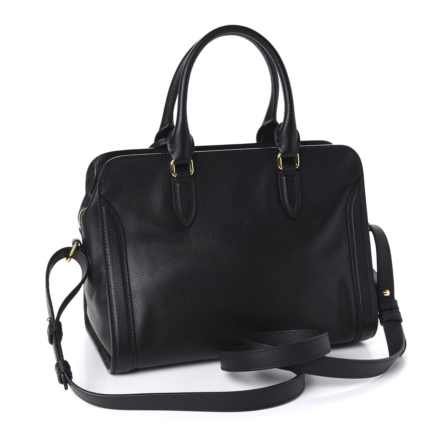 Pebbled Calfskin Small Skull Padlock Zip Around Tote Black