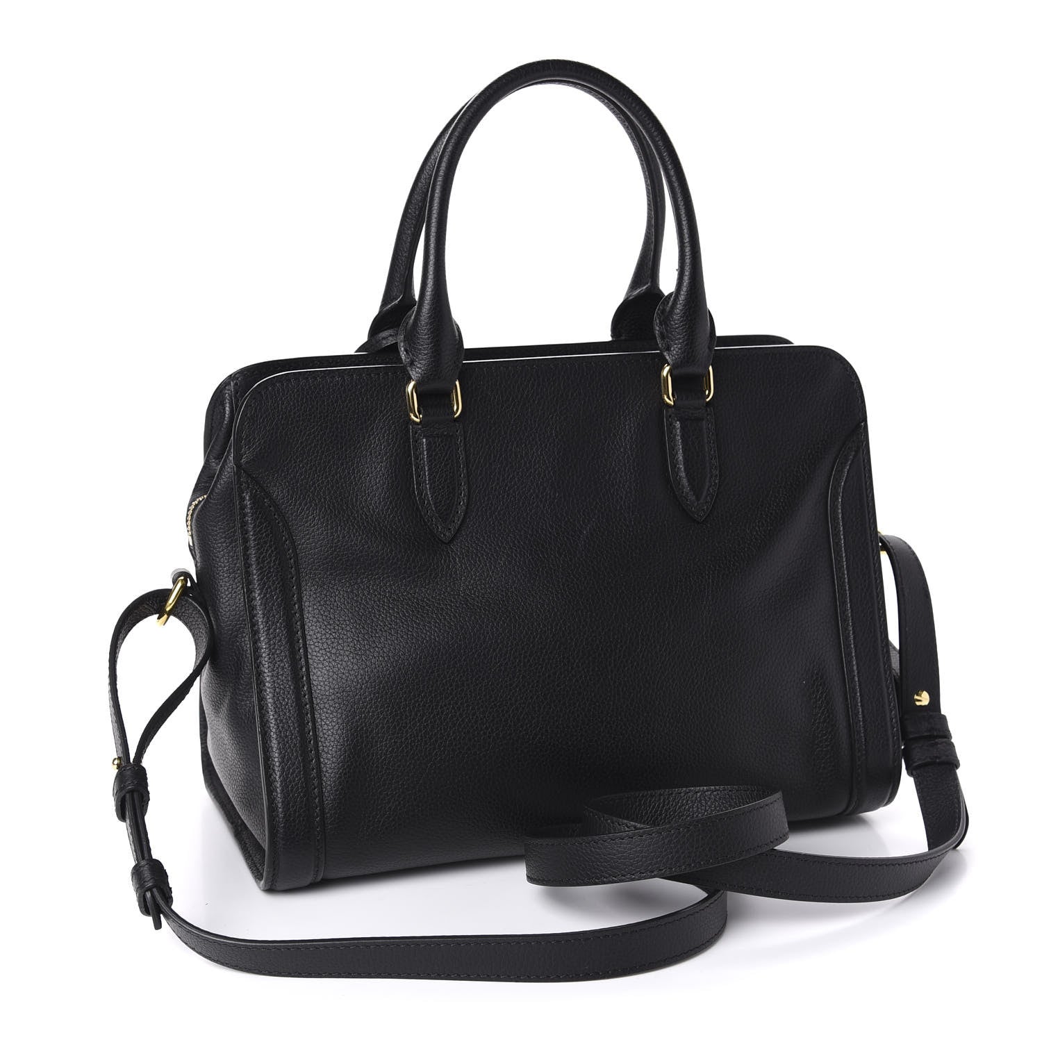 Alexander McQueen Pebbled Calfskin Small Skull Padlock Zip Around Tote Black 3 of 11