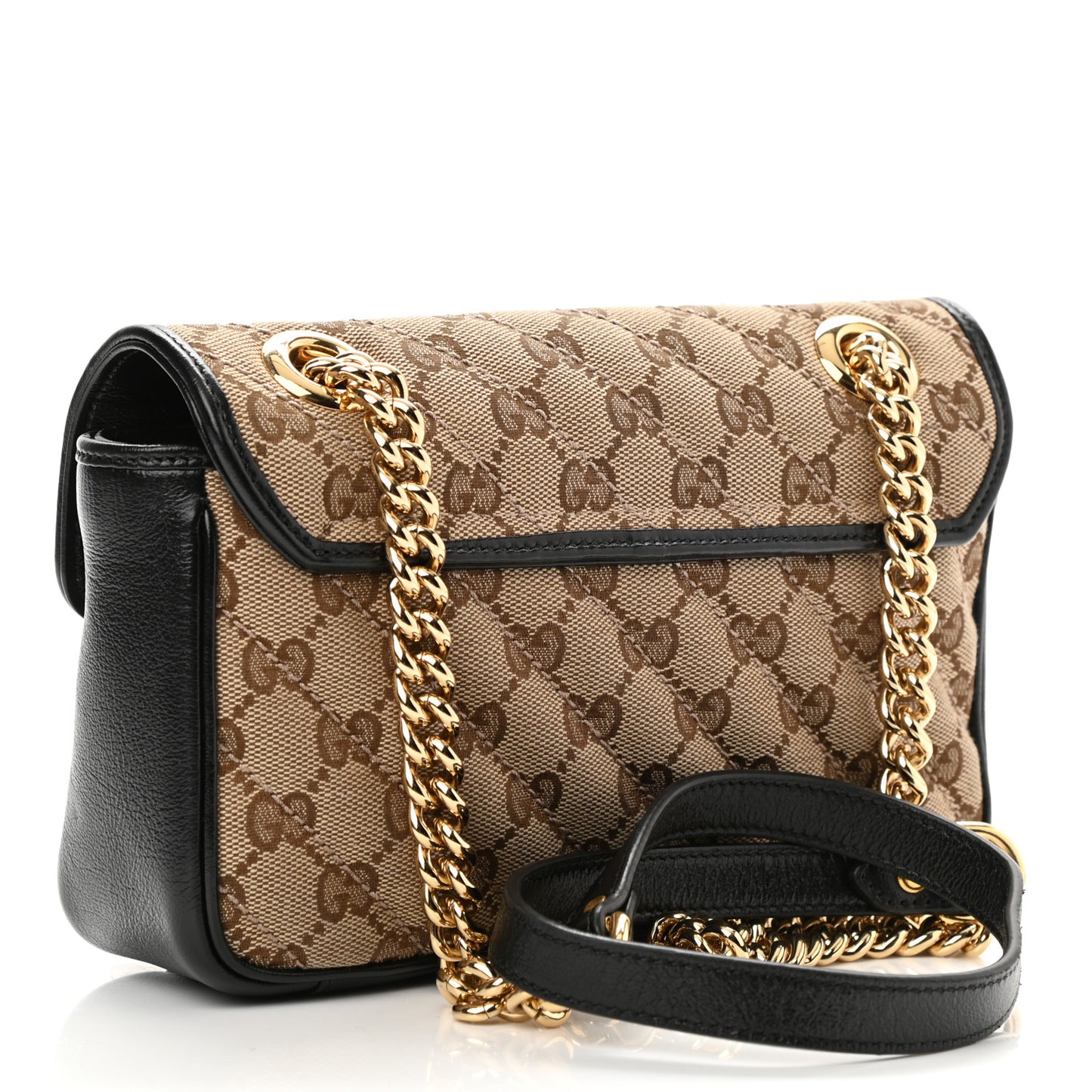 Monogram Matelasse Diagonal Mini GG Marmont Shoulder Bag Beige Black