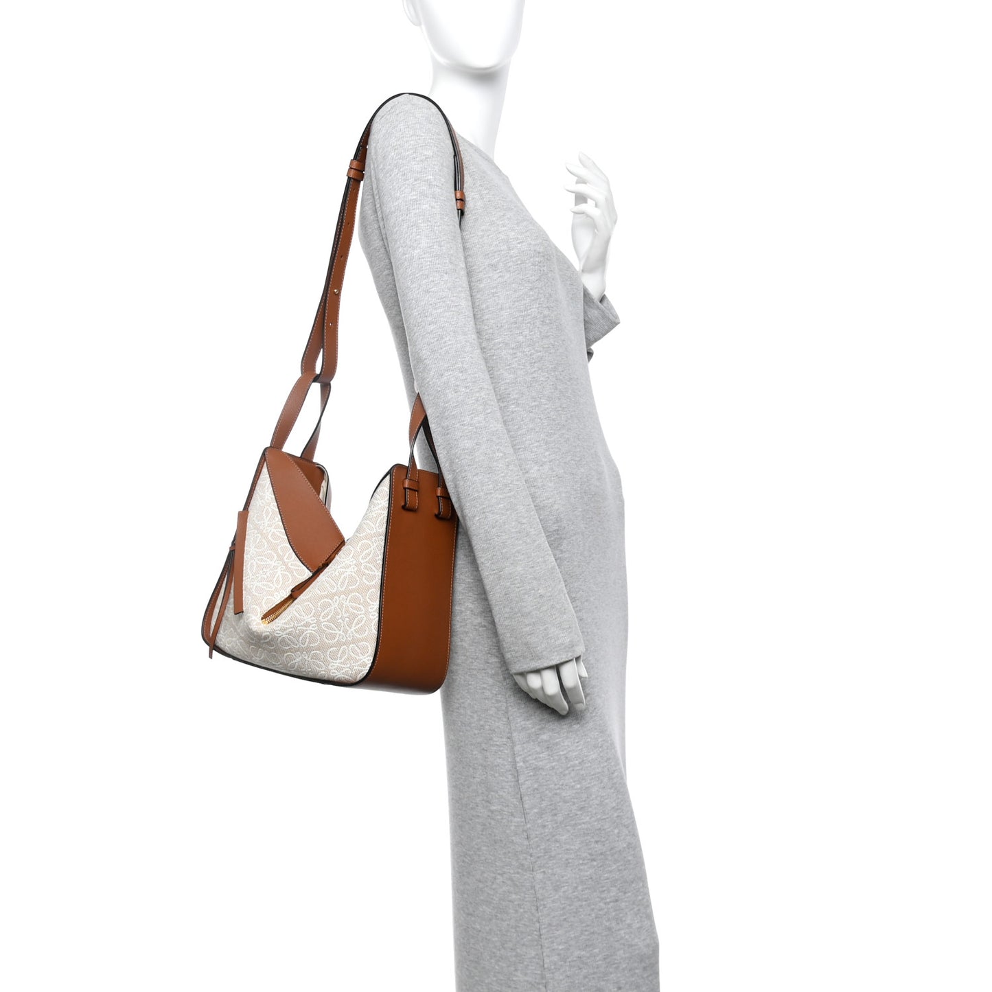 Calfskin Canvas Anagram Small Hammock Shoulder Bag Ecru Tan
