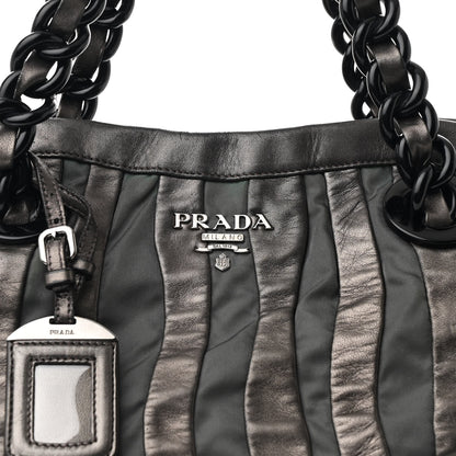 Prada Metallic Nappa Tessuto Nylon Mordore Stripes Tote Ardesia Mord 8 of 10
