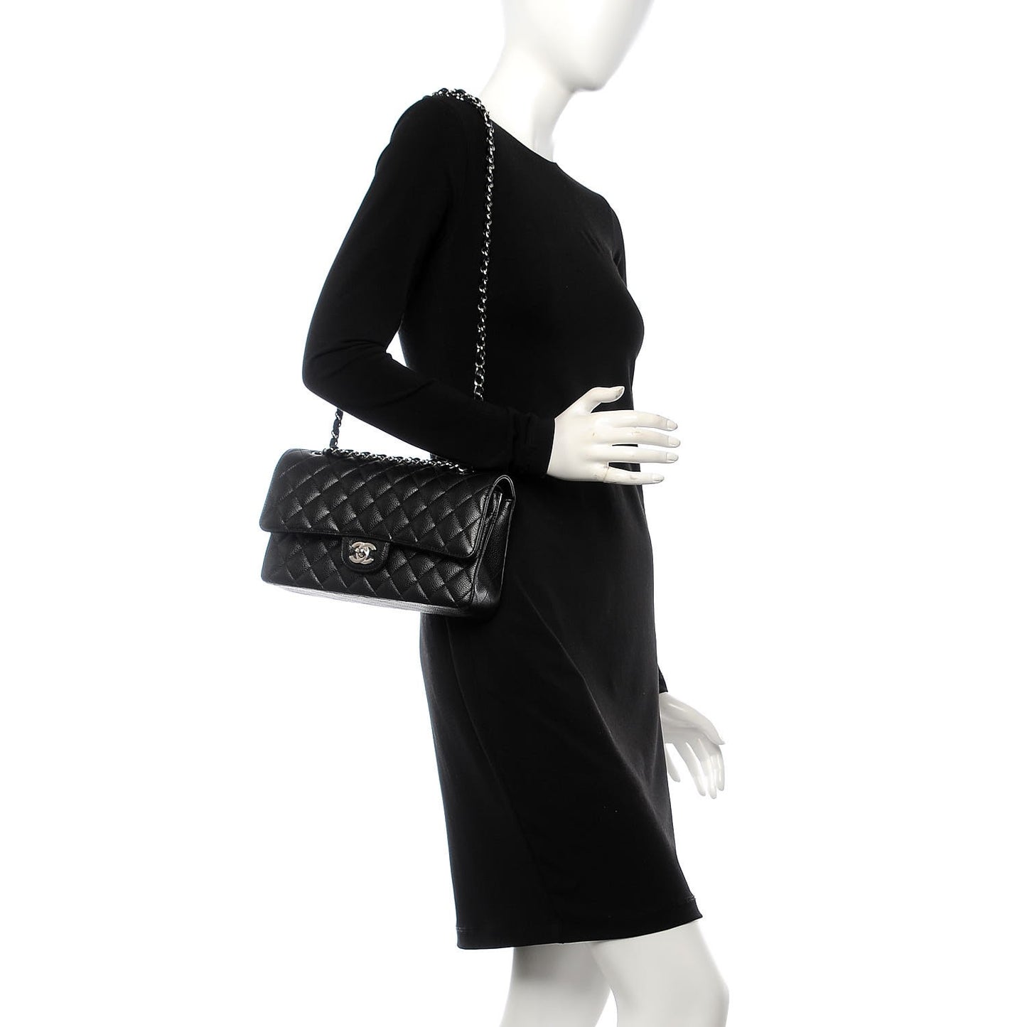 Caviar Quilted Medium Double Flap Black