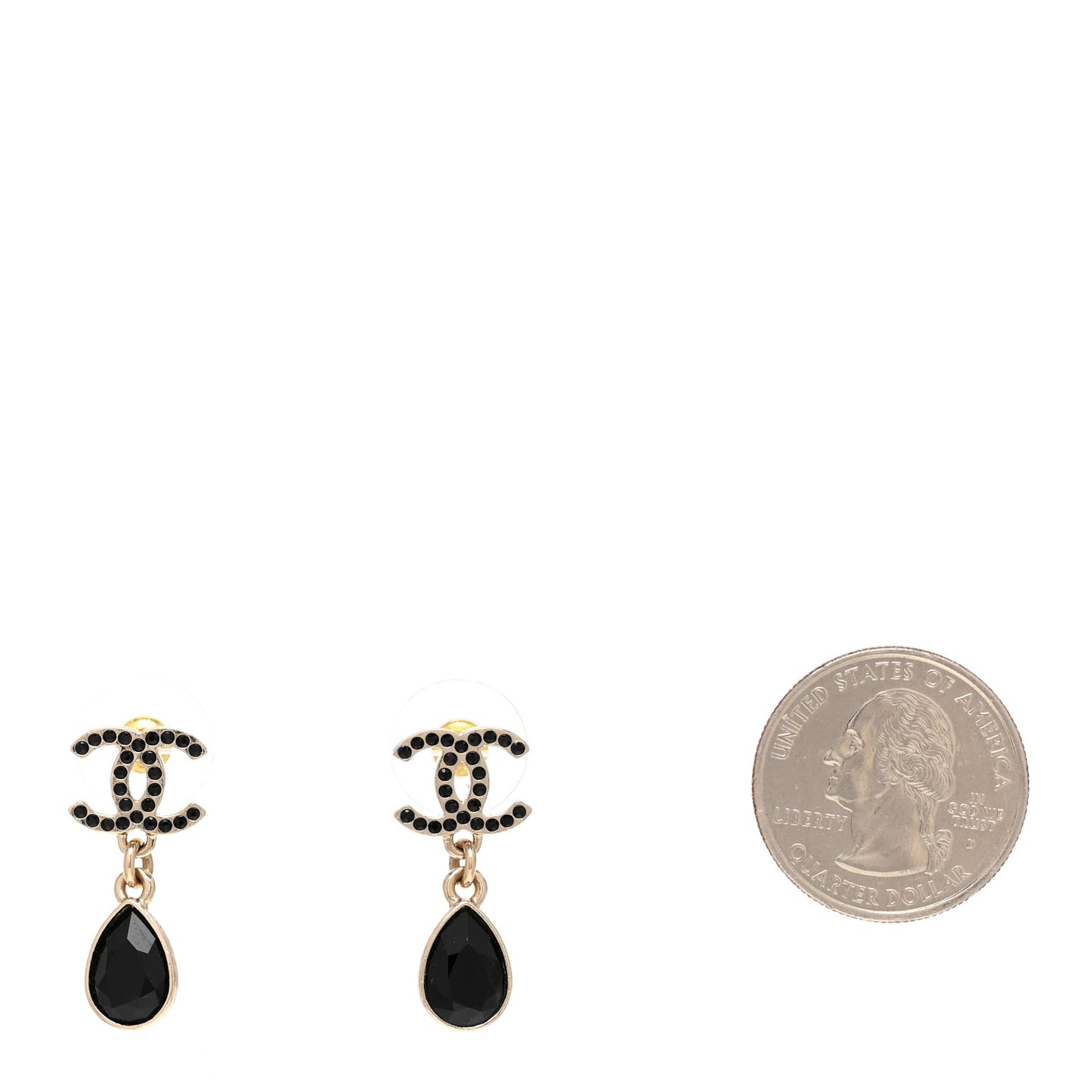 Crystal CC Drop Earrings Gold Black