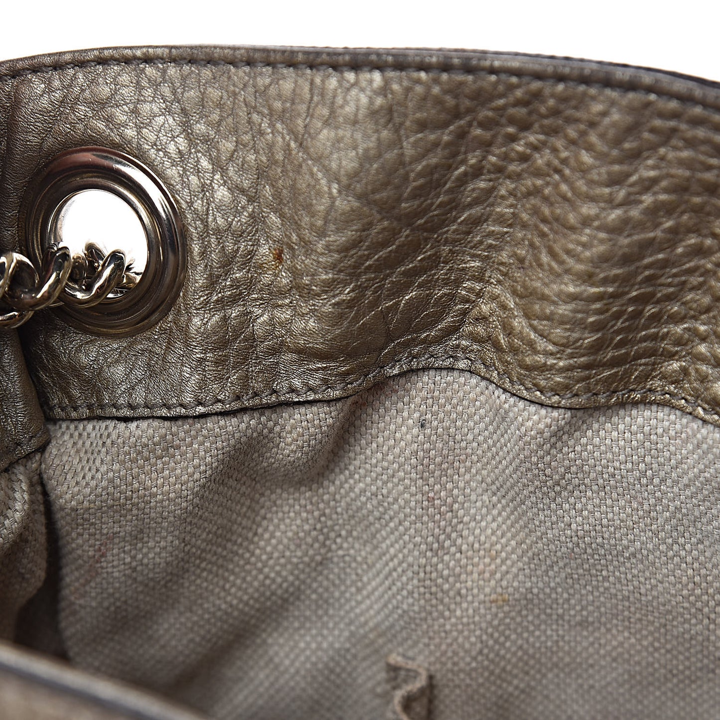 Metallic Pebbled Calfskin Medium Soho Chain Shoulder Bag Golden Beige