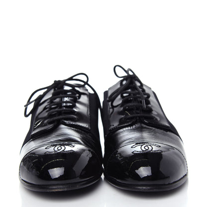 Chanel Goatskin Patent Womens CC Cap Toe Lace Up Oxfords 36.5 Black 2 of 11