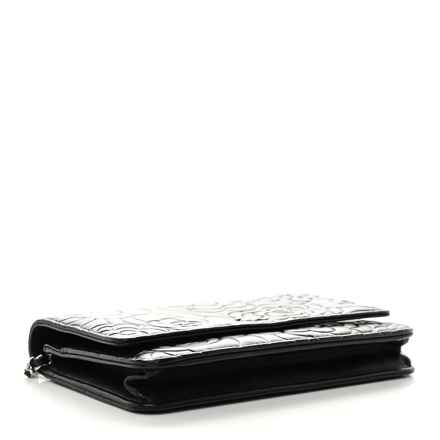 Lambskin Camellia Embossed Wallet on Chain WOC Black