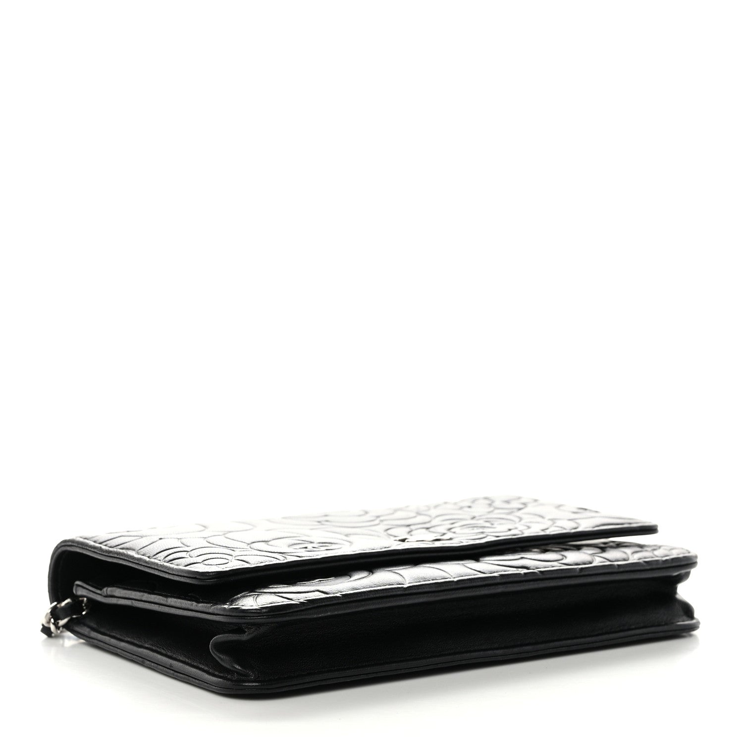 Chanel Lambskin Camellia Embossed Wallet on Chain WOC Black 4 of 13