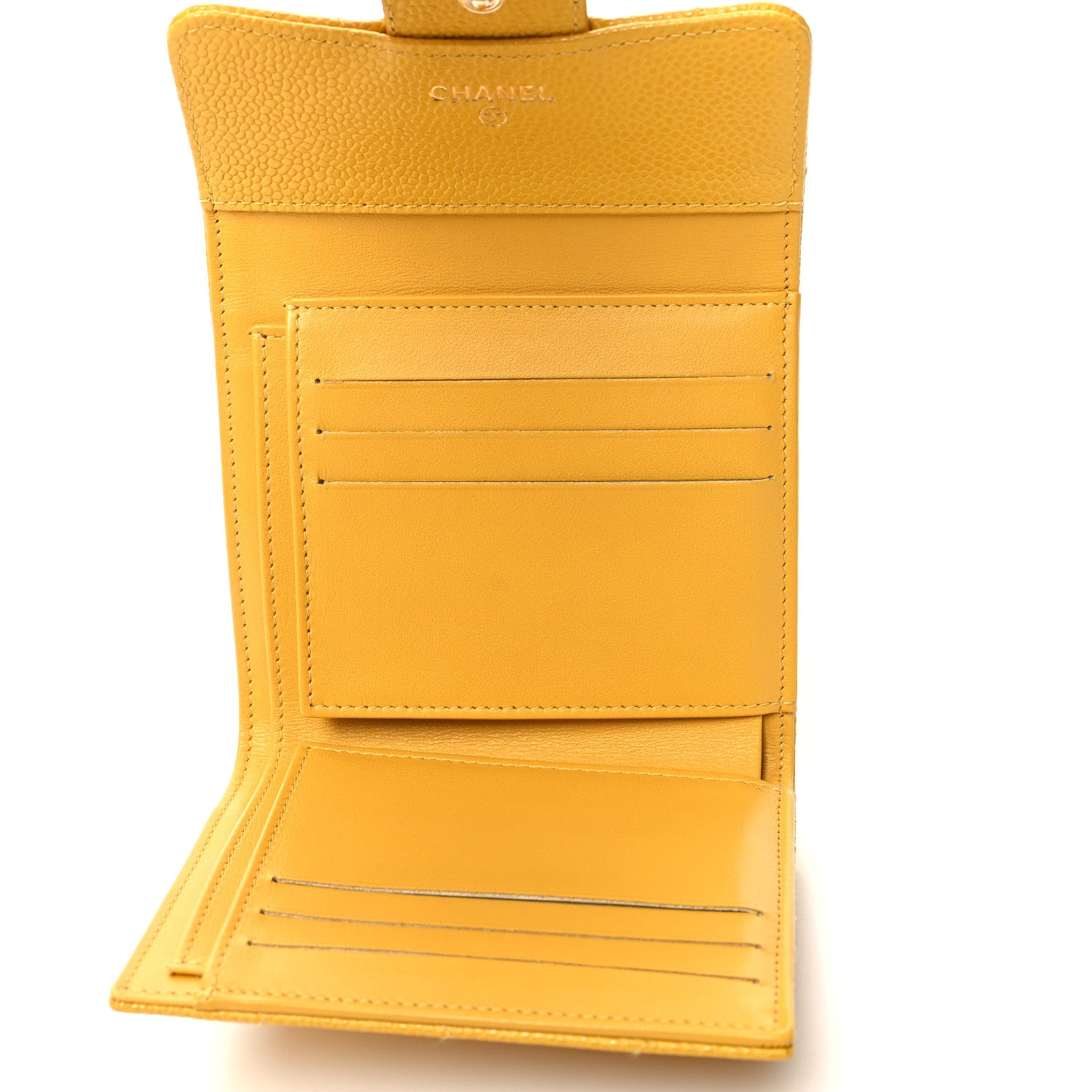 Chanel Caviar Quilted Compact Flap Wallet Yellow 5 of 14