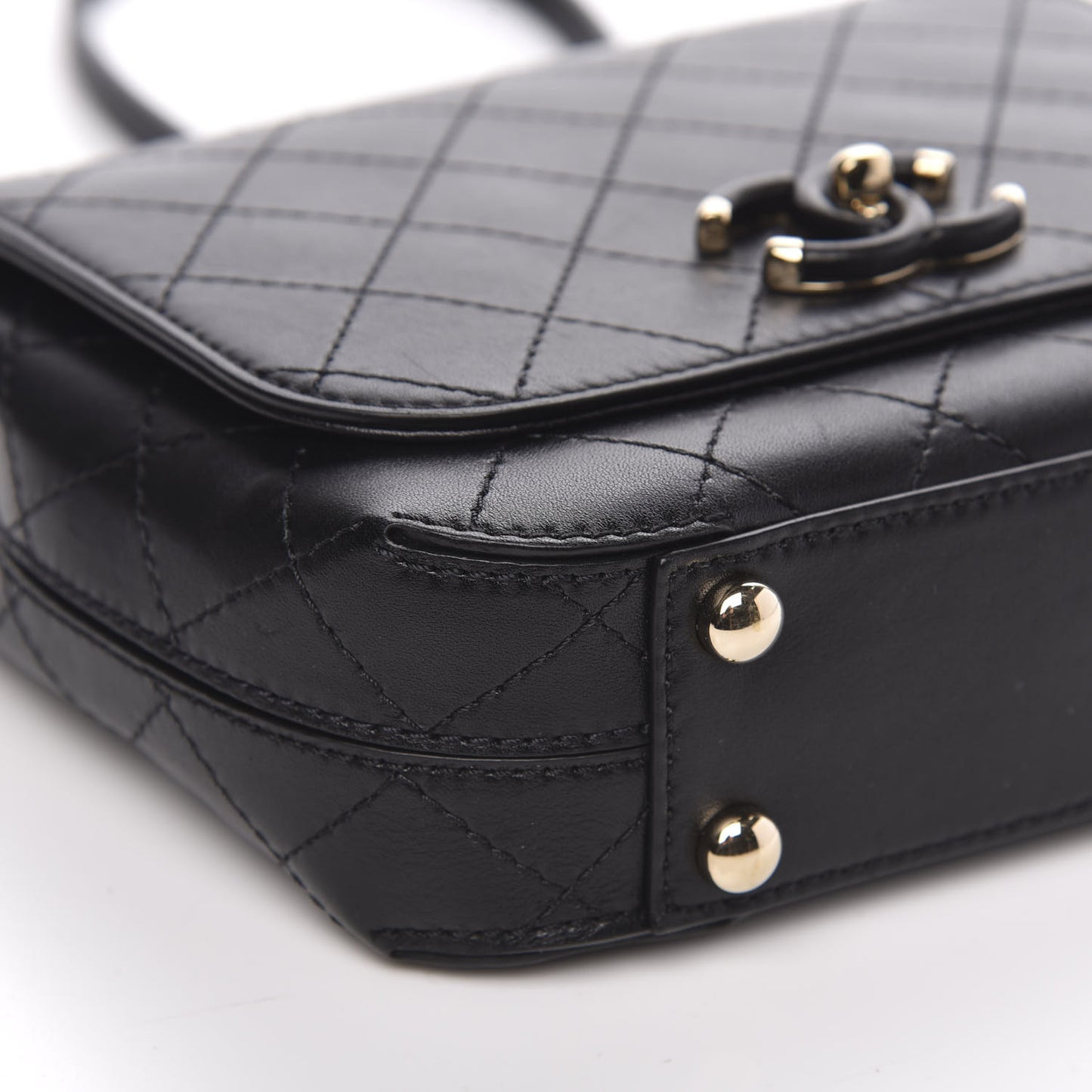 Calfskin Stitched Small Covered CC Flap Bag Black