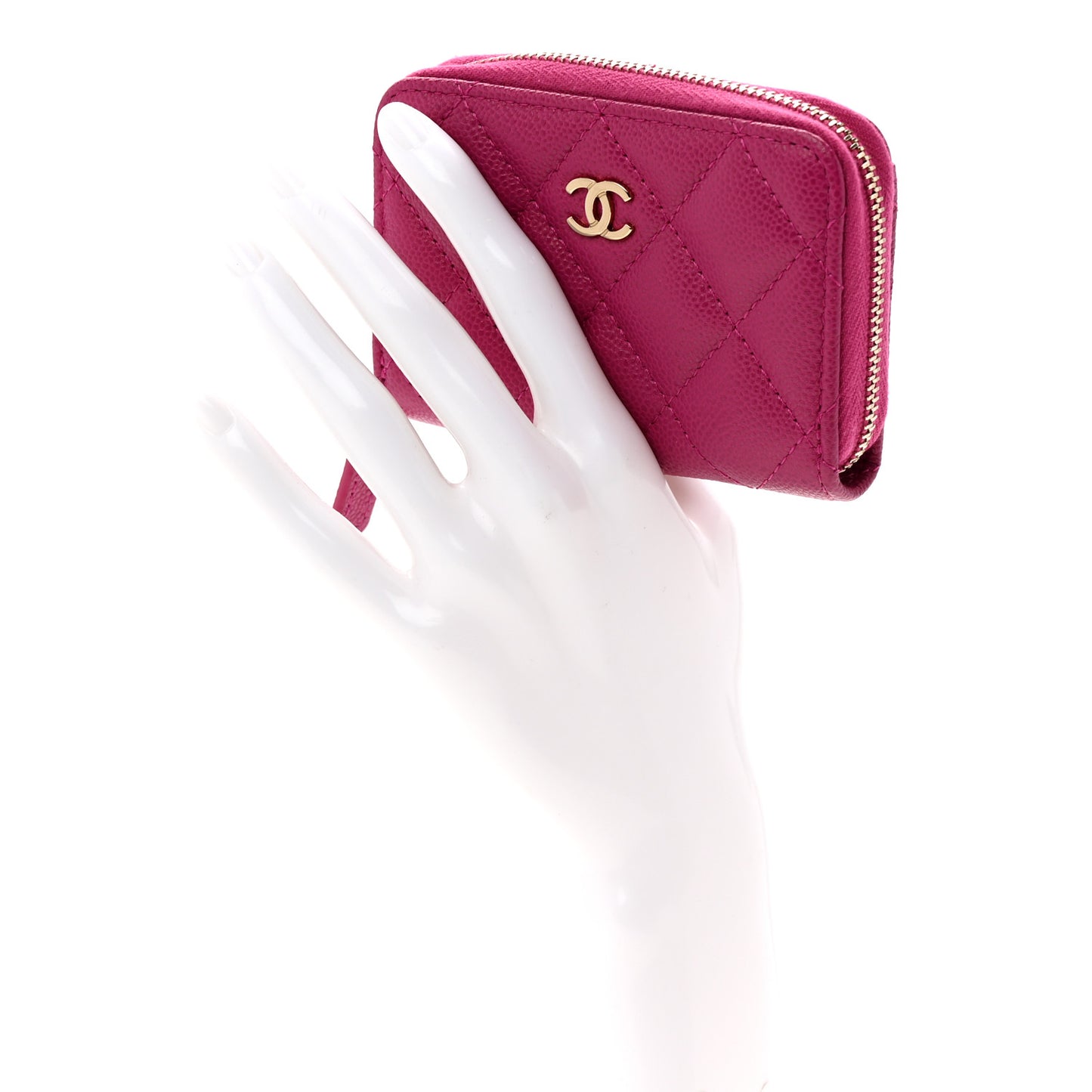Caviar Quilted Zip Coin Purse Dark Pink
