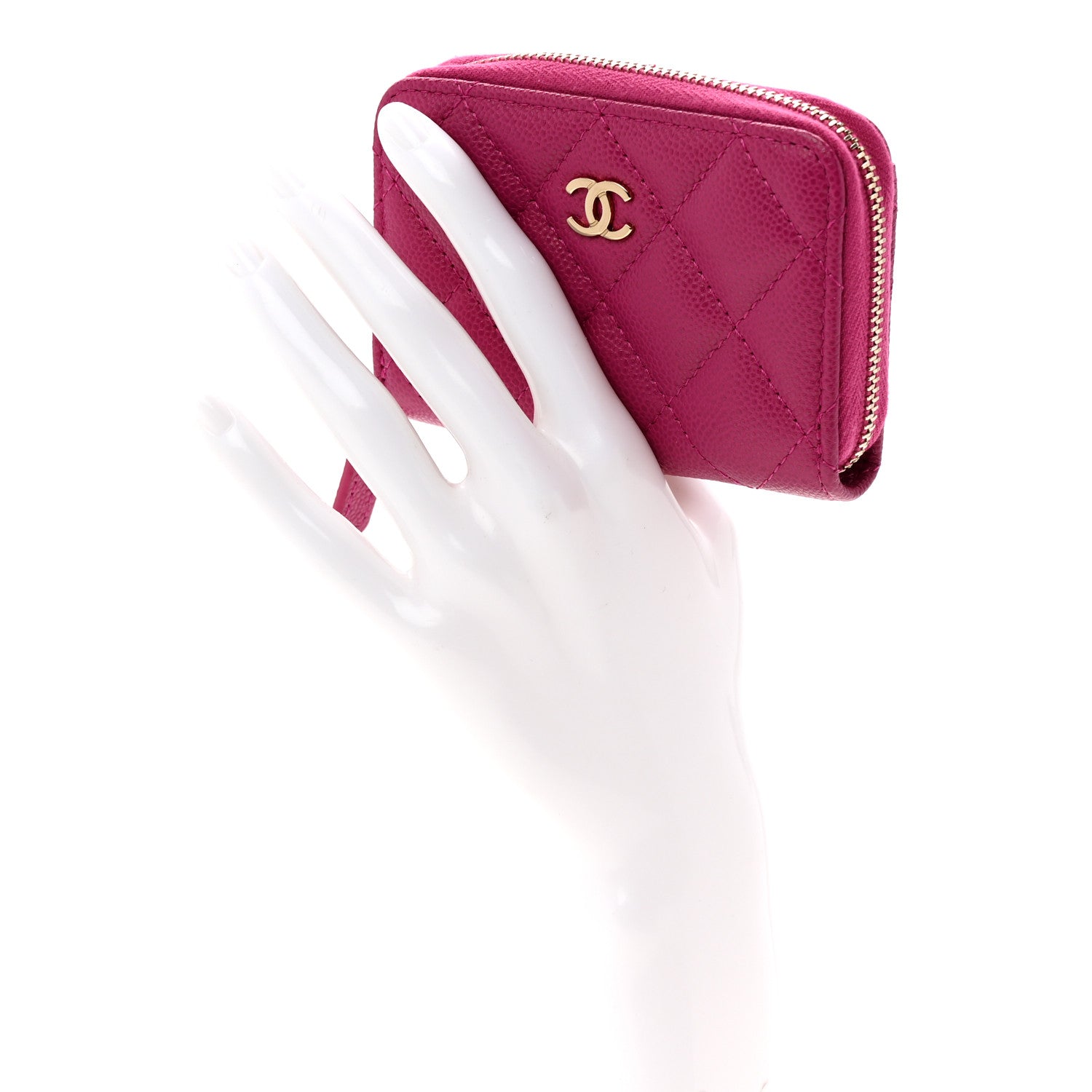 Chanel Caviar Quilted Zip Coin Purse Dark Pink 2 of 7
