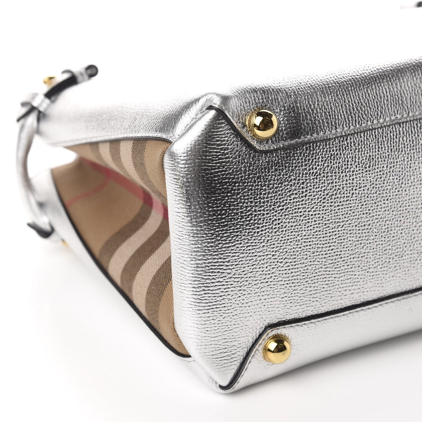 Metallic Grainy Calfskin House Check Medium Banner Tote Silver