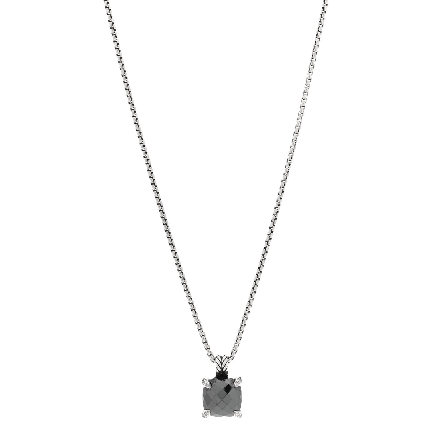 Sterling Silver Diamond Hematine 11mm Chatelaine Pendant Necklace